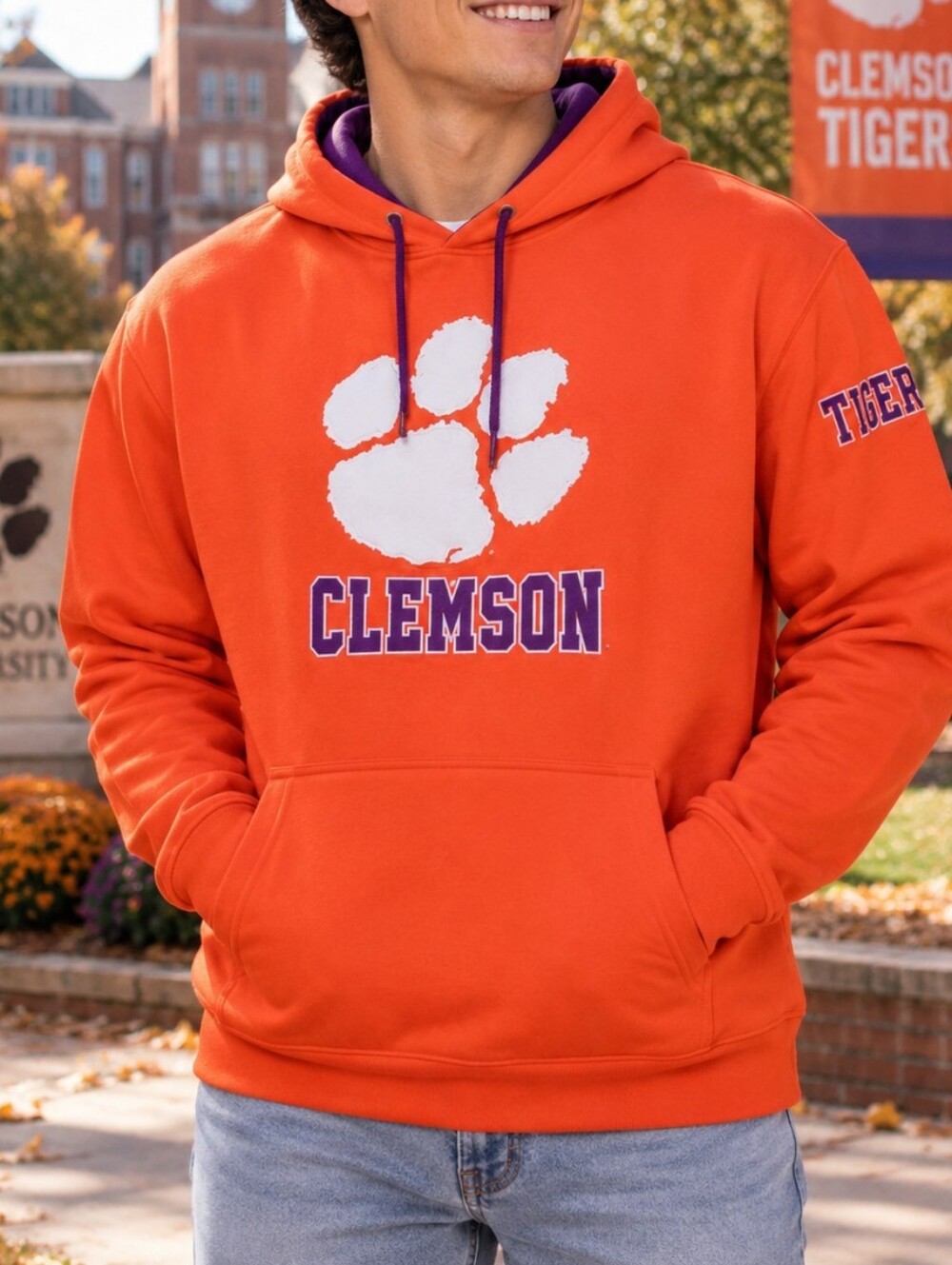 Colosseum Clemson Tigers XL Orange Pullover  Hoodie Paw Logo NCAA -K